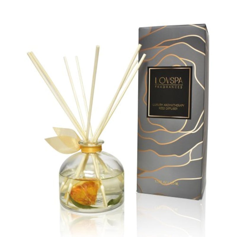 LOVSPA Reed Diffuser Set, Mandarin Lime & Basil Scented Oil Diffuser with Sticks, Home Fragrance Accessories for Bathroom Shelf Decor, Aroma Diffusers for Home or Office Desk, USA Made - Image 1